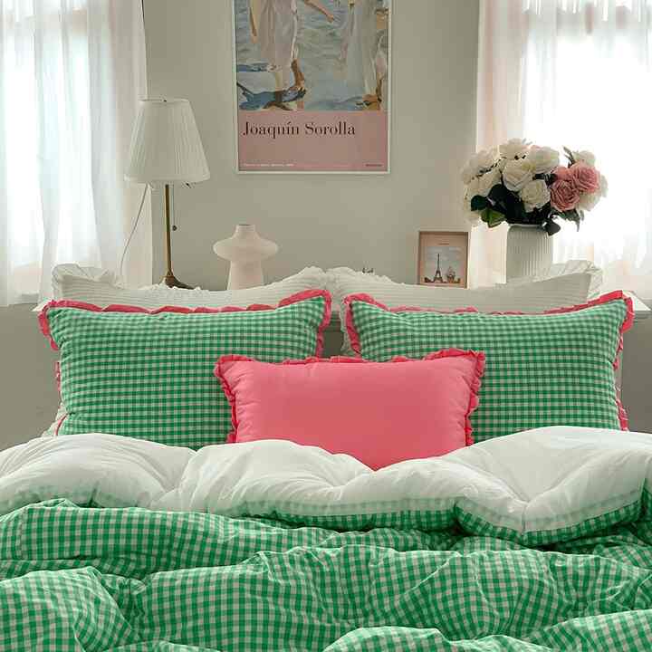 ギンガムチェック プチフリル 枕カバー［3色・3サイズ］