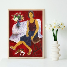 일요일 오전, 따뜻한 일상 그림 고양이 휴식 꽃 포스터 주방 벽 액자