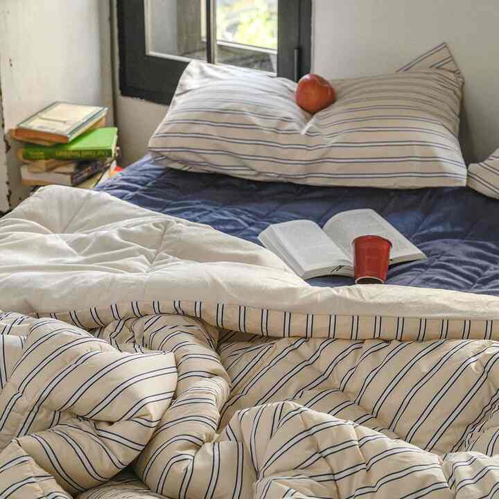 フレンチ ストライプ ヒッティング ECO-HOT 掛け布団セット［3色・2サイズ］