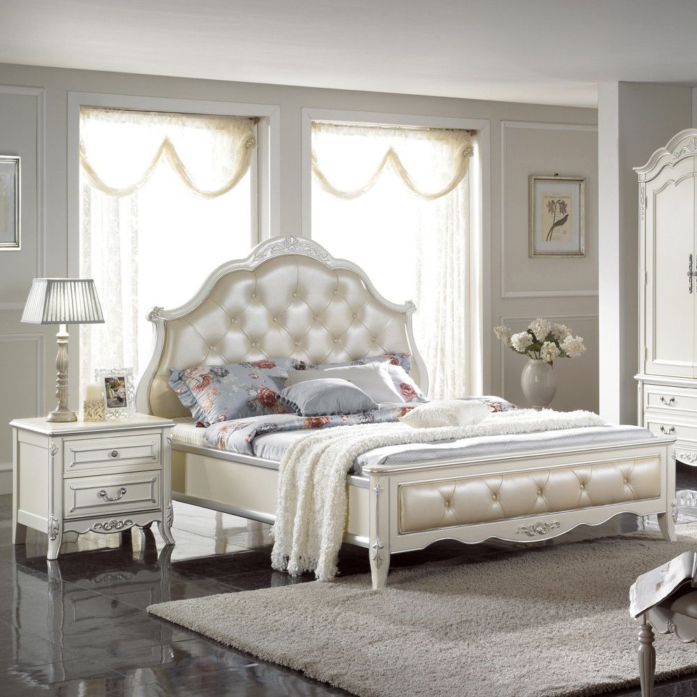 bllc퍼니처 위페르 화이트 엔틱 마호가니원목 퀸 침대