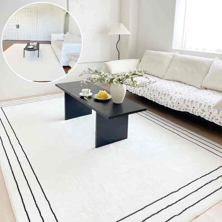 洗えるホワイト無埃リビングラグ［2種・3サイズ］