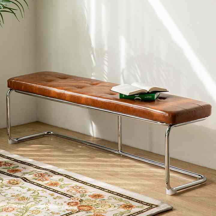 Buttoned Leather Bench