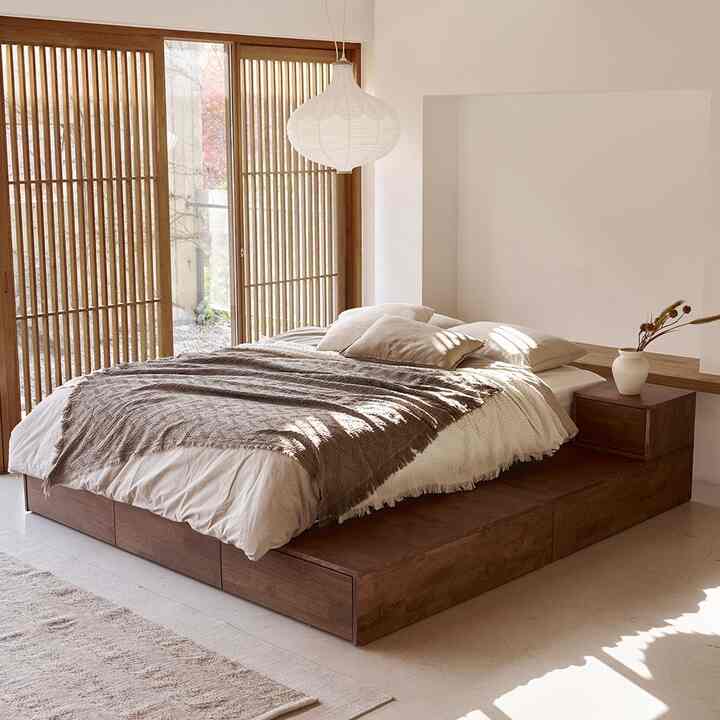 Arendelle ヘッドボードなし ウッドベッドフレーム 収納付き［2色・4サイズ］