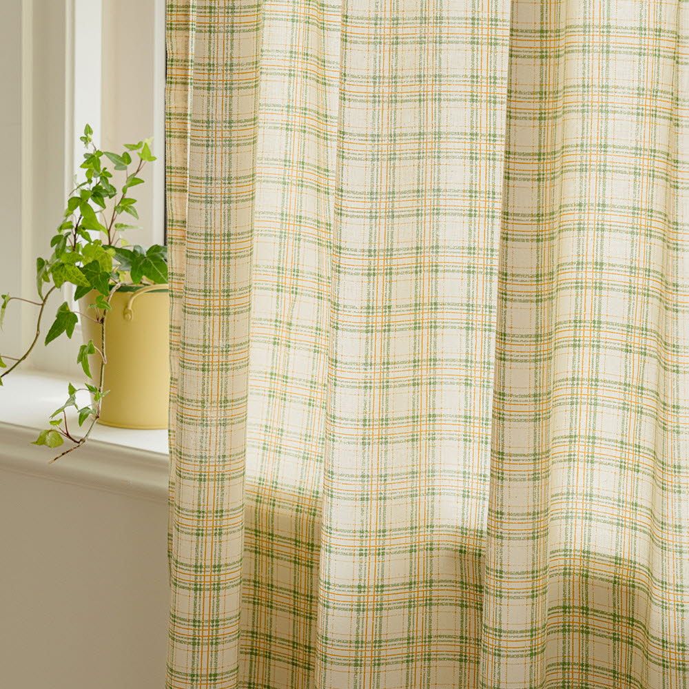 BAZAAR GLAM CHECK COTTON カーテン［2サイズ］ イエロー サイズ（横