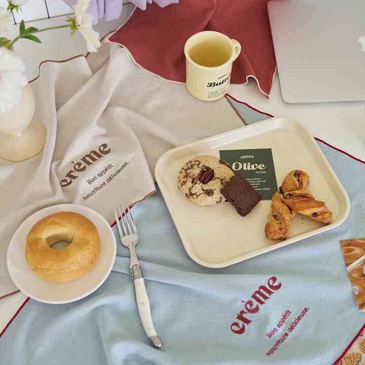 刺繍入り リネンキッチンクロス 2枚SET［3色］