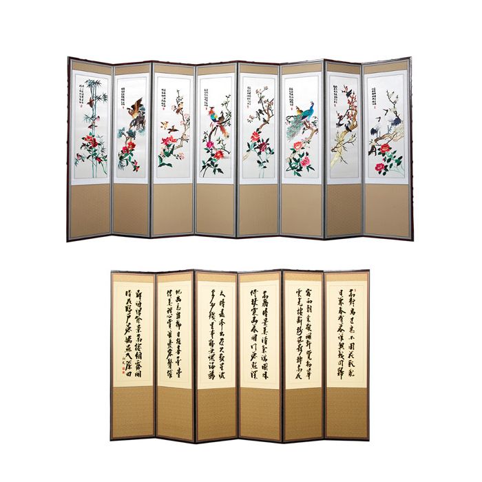 예반 8폭 화조도 자수 병풍
