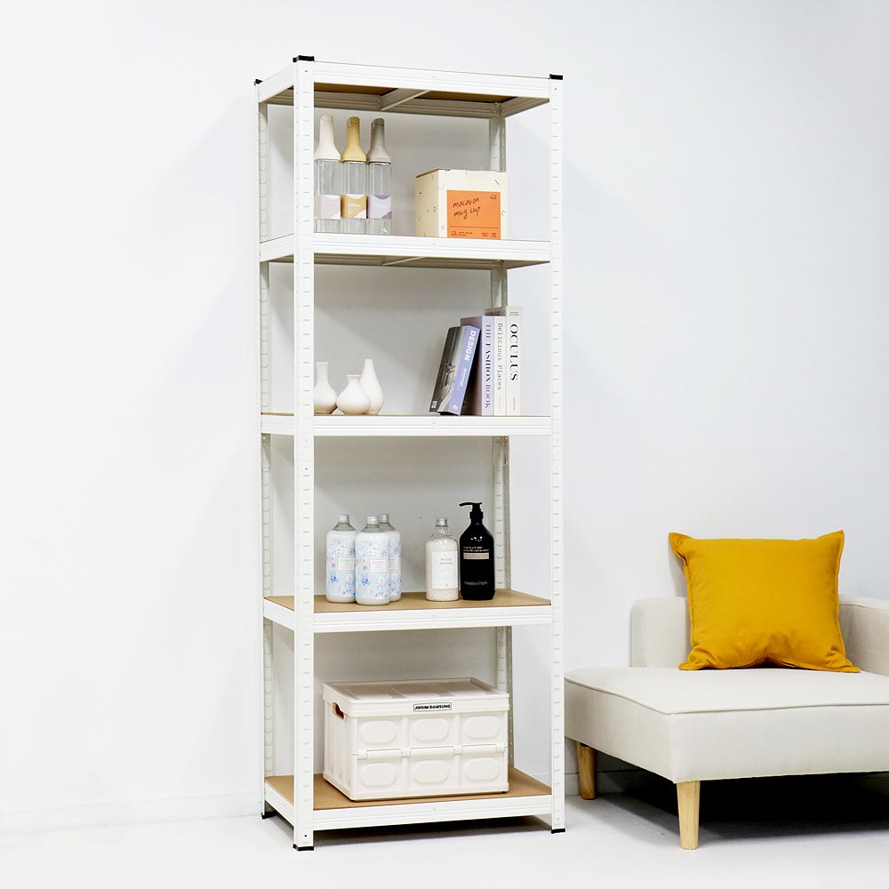 팬물산 이지라이프 수납선반 경량랙 철제 앵글선반 무볼트 조립식 진열대 5단 600 화이트 