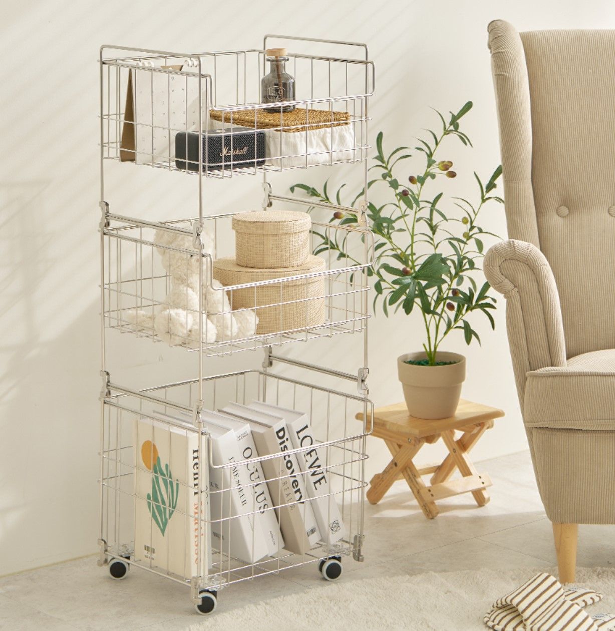 [신상품] jbj 올스텐 304 컴팩트 세탁 빨래바구니 빨래통 트롤리 2단/3단