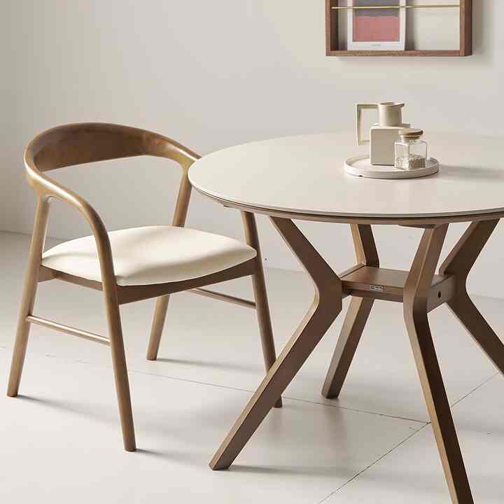 Cheryl ポーセリン セラミック ウッド 円形テーブル 100cm