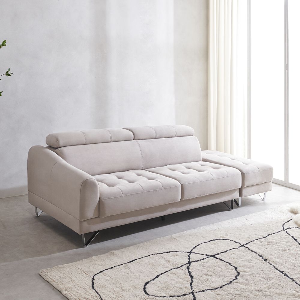 시월구일 알리아 아쿠아텍스 3인용 패브릭 헤드레스트 소파(팔걸이 우형)+스툴 증정 