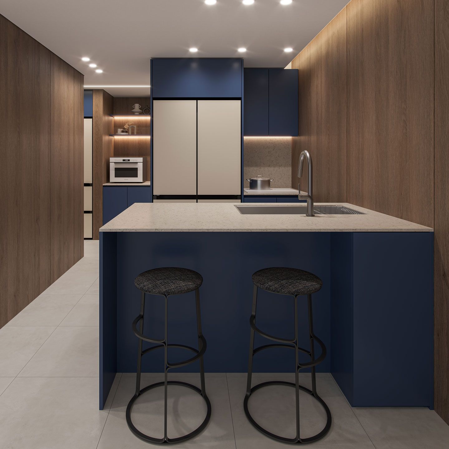 아너스가구 루이8000 에코 페트 인디고블루 싱크대 주방 리모델링 1.4m~5.6m 