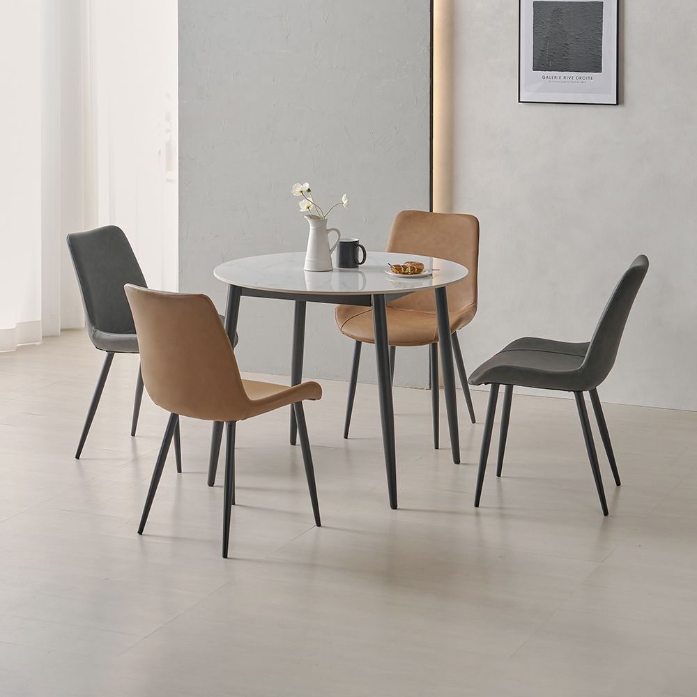 라로퍼니처 클래시 900 원형 유광 포세린 통 세라믹 식탁 세트 블랙 프레임 (의자4개 포함) 