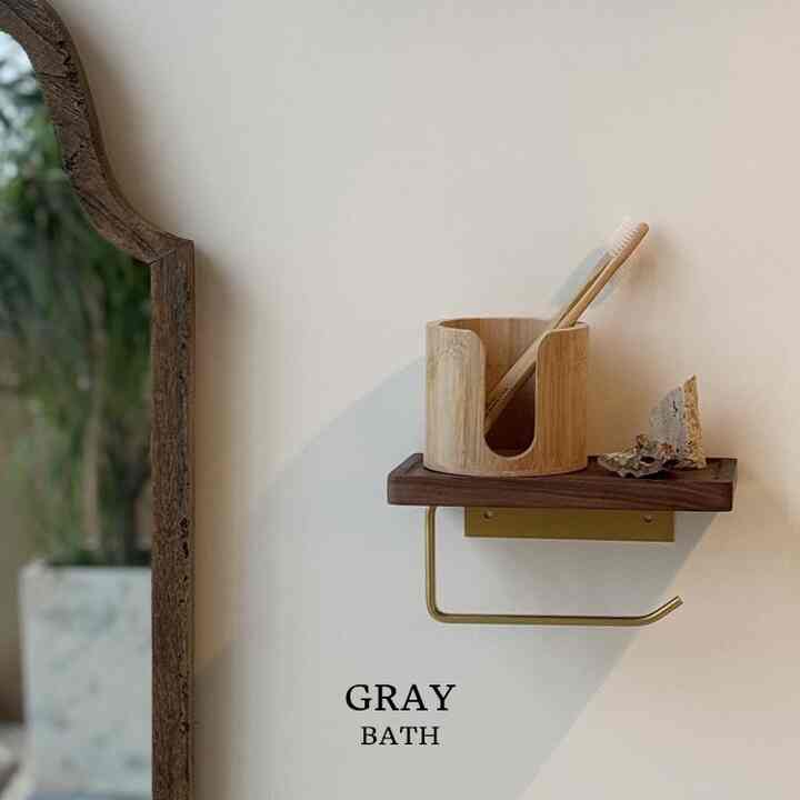 ウォールナット 壁掛けシェルフ型 トイレットペーパーホルダー［3色］
