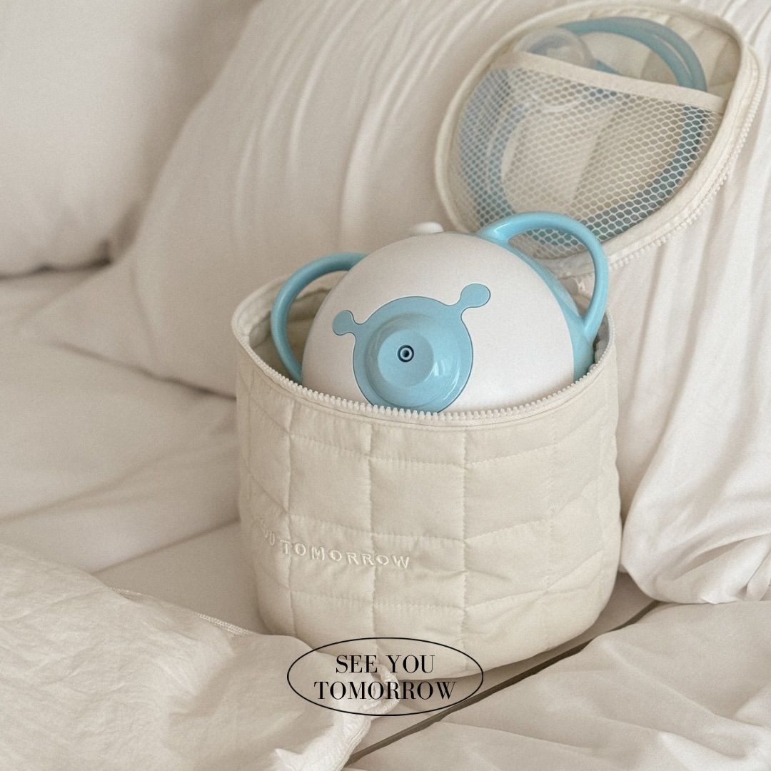 내일또만나 우유 멀티 패브릭 탑핸디형 노시부가방 원형 L 사이즈 누빔 파우치백 :아이보리