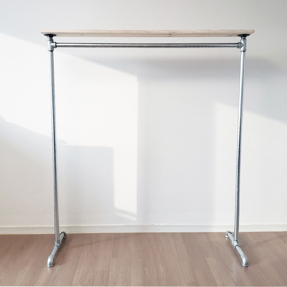 [신상품] 이믹스 튼튼한 철재 파이프행거 선반우드1단 옷가게 스탠드옷걸이 이동식 틈새 드레스룸 백관 흑관