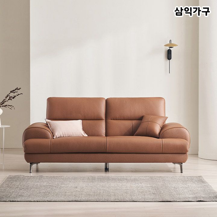삼익가구 베이번 천연 통가죽 3인용 소파(스툴선택)