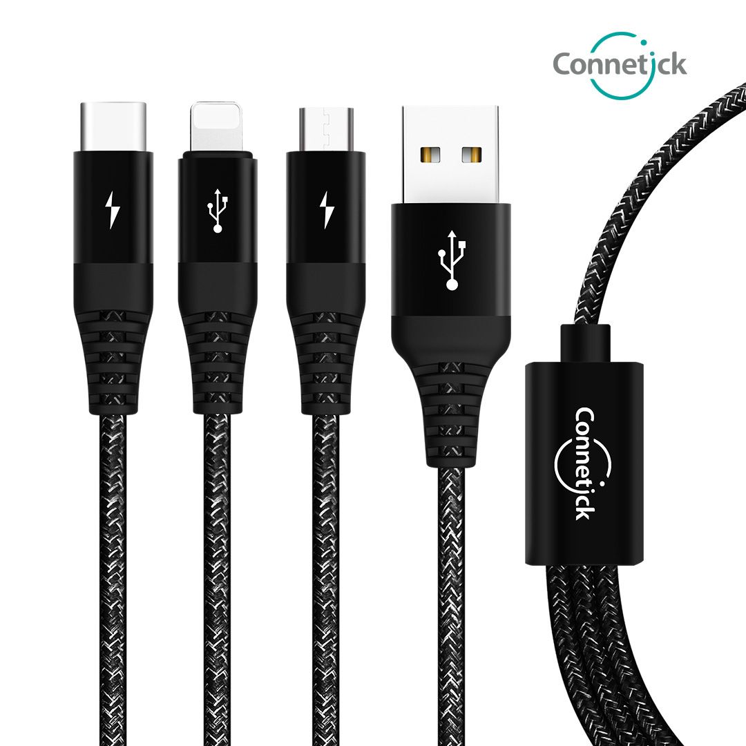 커네틱 3in1 고속충전 케이블 C타입 8핀 5핀 충전케이블 USB타입 패브릭케이블