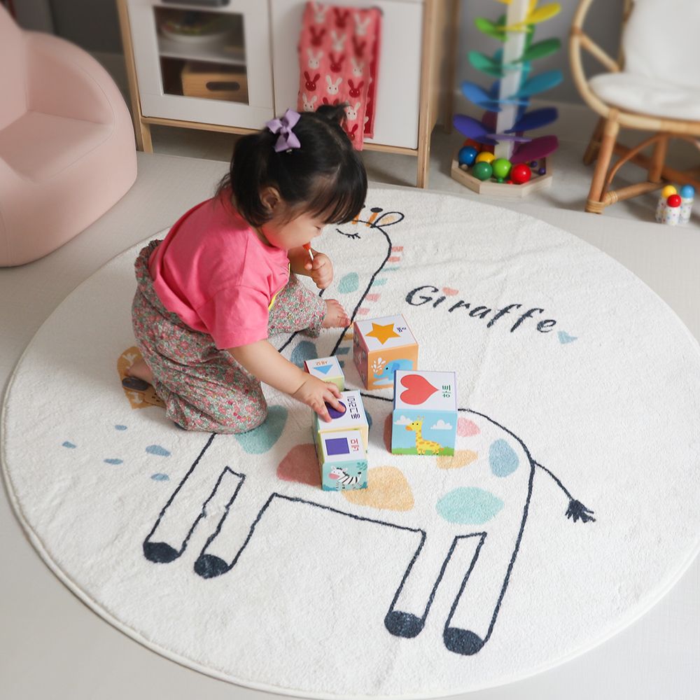 [오늘출발][신상품]허밍플레이스 기린 먼지 없는 워셔블 포인트 원형 러그 카페트 120cm