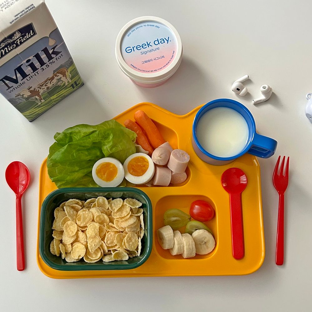 앨리건트테이블 해피팝 하우스 식판& 스푼포크 세트 다이어트 식단 아침밥 어린이 선물