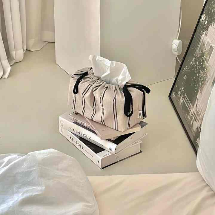 フレンチ ストライプ リボン ティッシュケース［2サイズ］