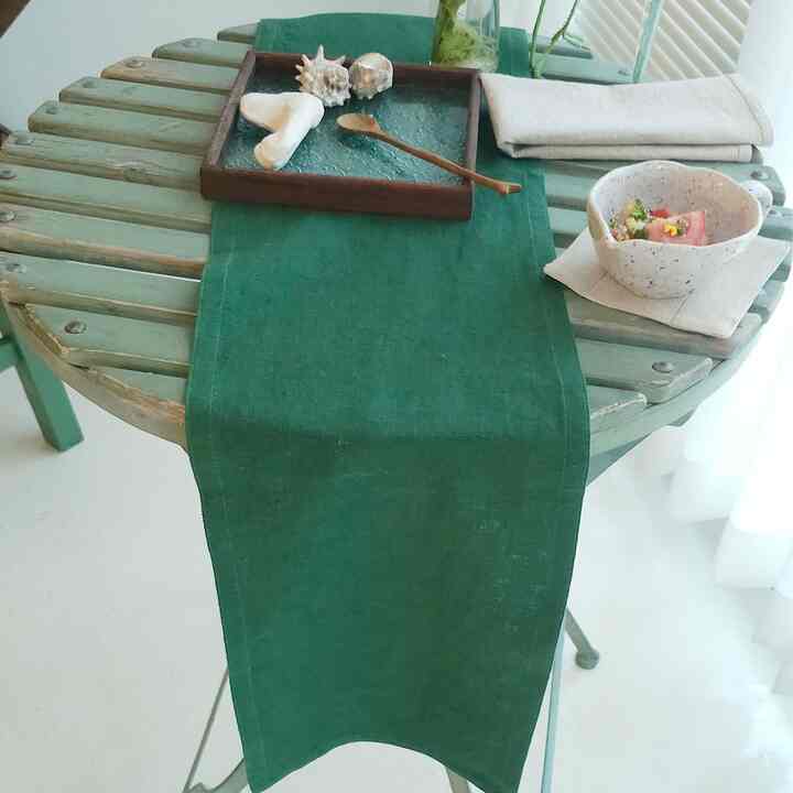 無地グリーンリネン スリムテーブルランナー［3色・4サイズ］