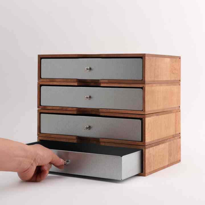 Harry スチール×ウッド 1段引き出しデスク収納ボックス