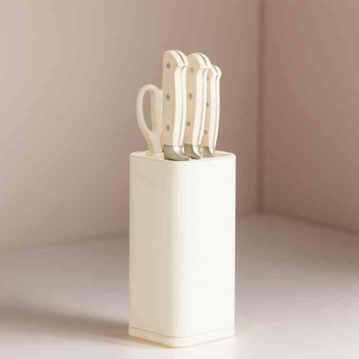 ナイフブロックセット モダンホワイト 5点セット（包丁3種＋ハサミ＋ナイフブロック）