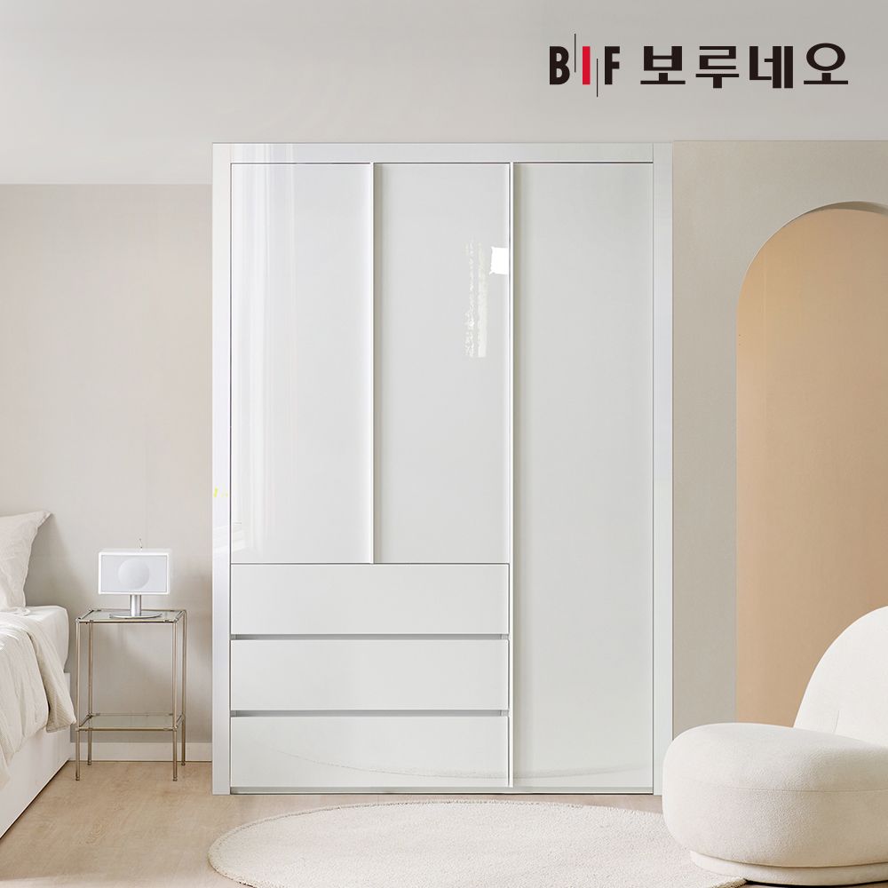보루네오 하우스 샤인3단서랍 작은방 하이그로시 붙박이장 여닫이 200cm E0등급
