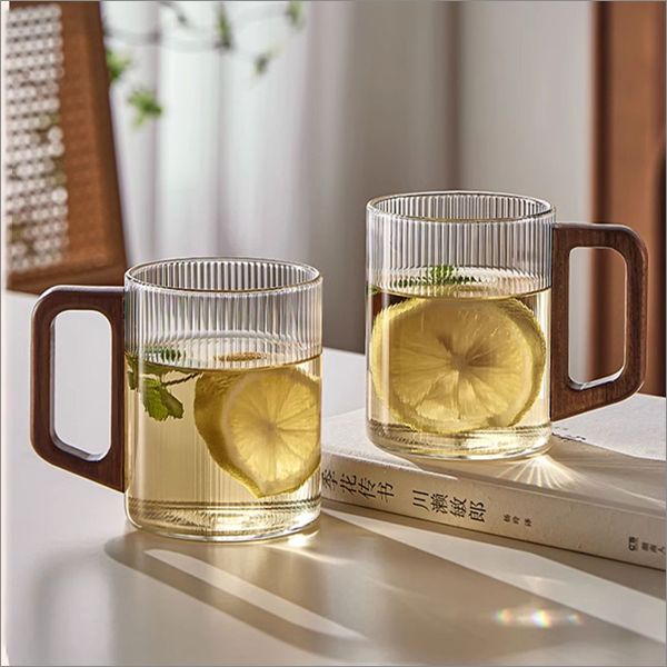 청백원 북대사글라스 우드머그컵 2P 300ml 머그잔 유리잔 유리컵 카페용