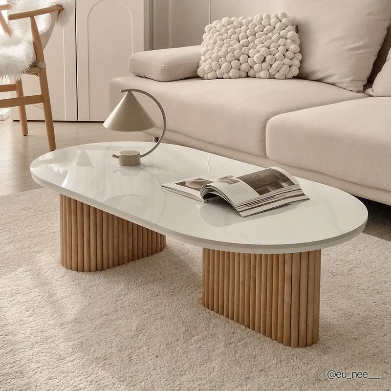 나무뜰 플랑 세라믹 템바보드 타원형 거실 소파 좌식테이블 1200 