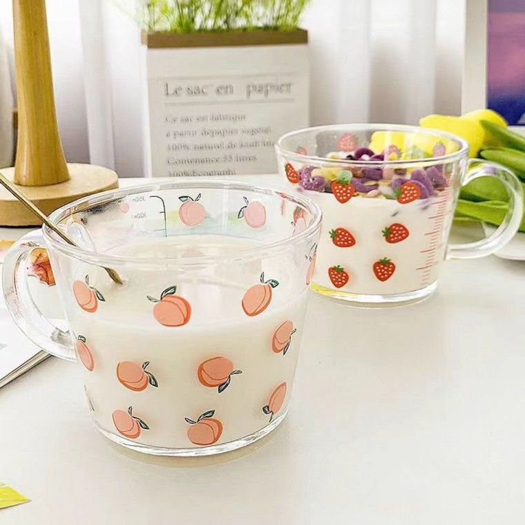 로에숲 귀여운 과일 모양 글라스 계량컵 홈카페 강화유리 후르츠 디저트볼 요거트볼 시리얼볼