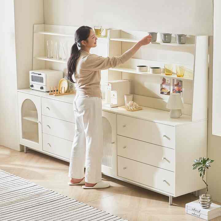 Lily ガラスドア マルチ 3段 キャビネット［2色・6サイズ］