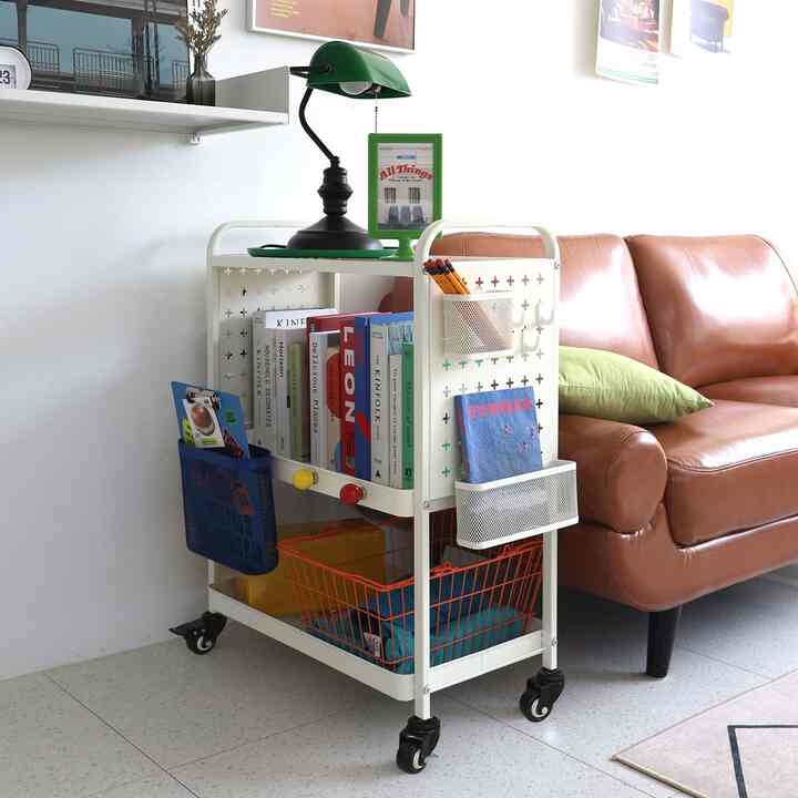 オーバーサイズ ペグボード 3段 ワゴンカート［2色］