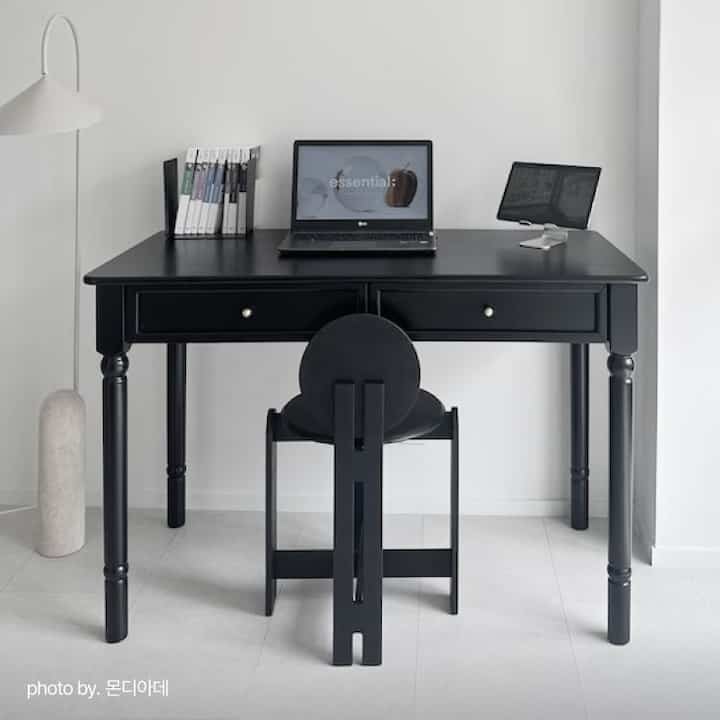 Alex ブラック 無垢材デスク 120cm