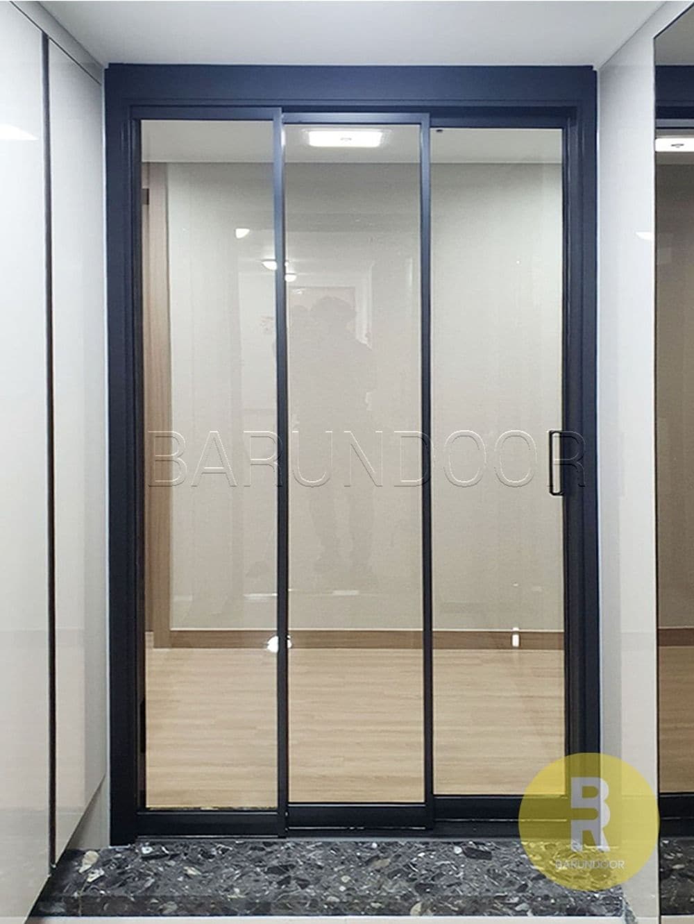 바른도어 초슬림3연동 블랙 투명강화유리 