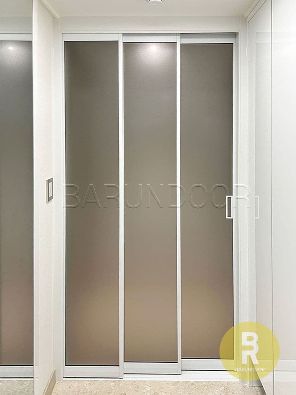 [신상품] 바른도어 초슬림3연동 화이트 샤틴브론즈강화유리