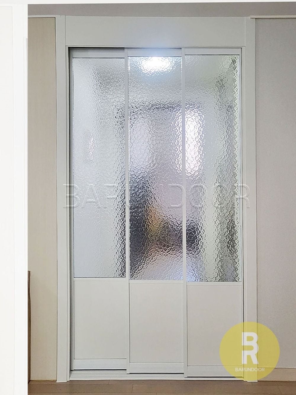 바른도어 초슬림3연동 고시형 화이트 아쿠아강화유리 