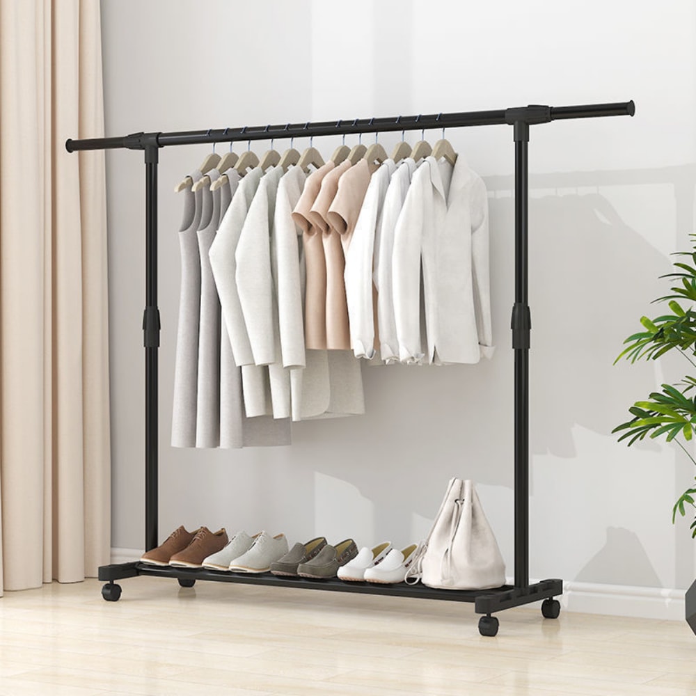 로프트앤가구 이동식행거 미니 미드센 옷거리 넓이조절 1단 홈쇼핑 조립형 스탠드 틈새 튼튼 조립형