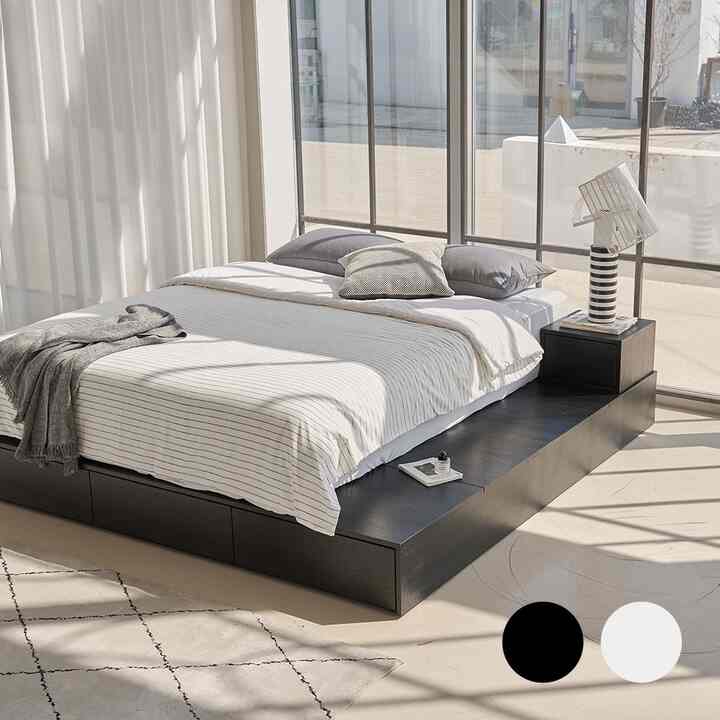 ARENDELLE 無ヘッド ブラック 引き出し付きベッドフレーム［2色・4サイズ］