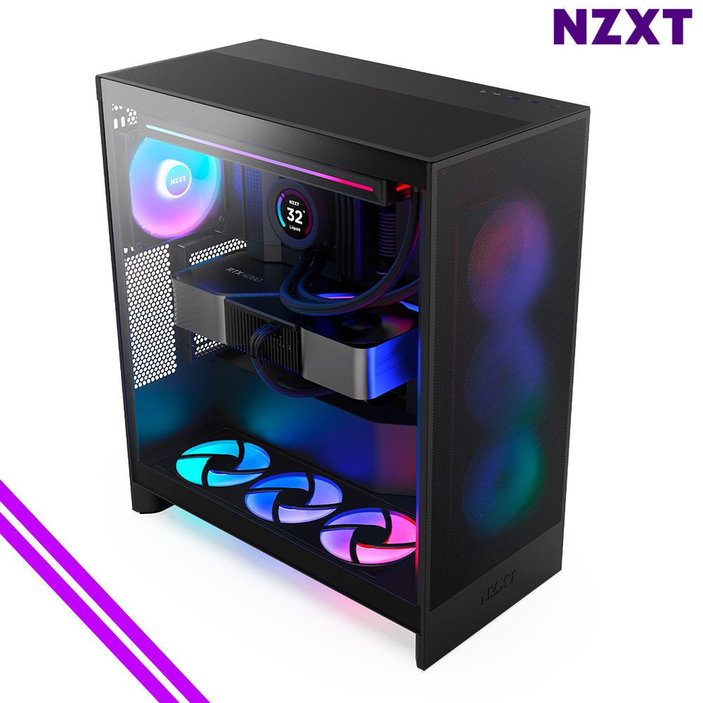 NZXT H7 FLOW RGB 미들타워 ATX 케이스 (매트 블랙) 모던한 디자인 RGB 팬 탑재