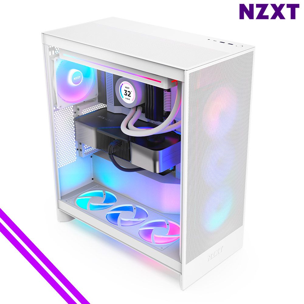 NZXT H7 FLOW RGB 미들타워 ATX 케이스 (매트 화이트) 모던한 디자인 RGB 팬 탑재