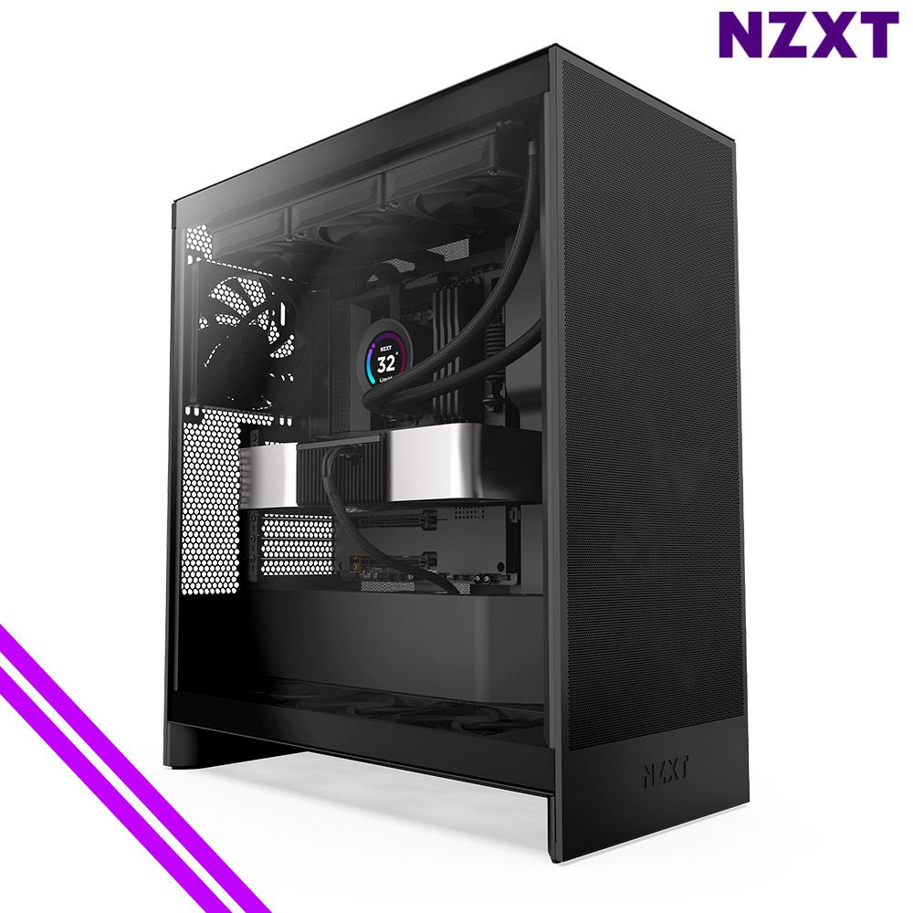 NZXT H7 FLOW 미들타워 ATX 케이스 (매트 블랙) 저소음 고성능 팬 탑재 모던한 디자인