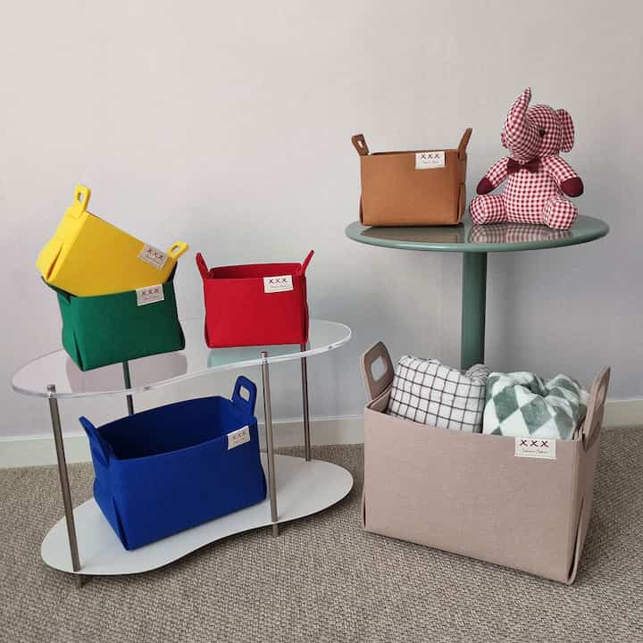 折りたたみ フェルト収納バスケット［6色・3サイズ］