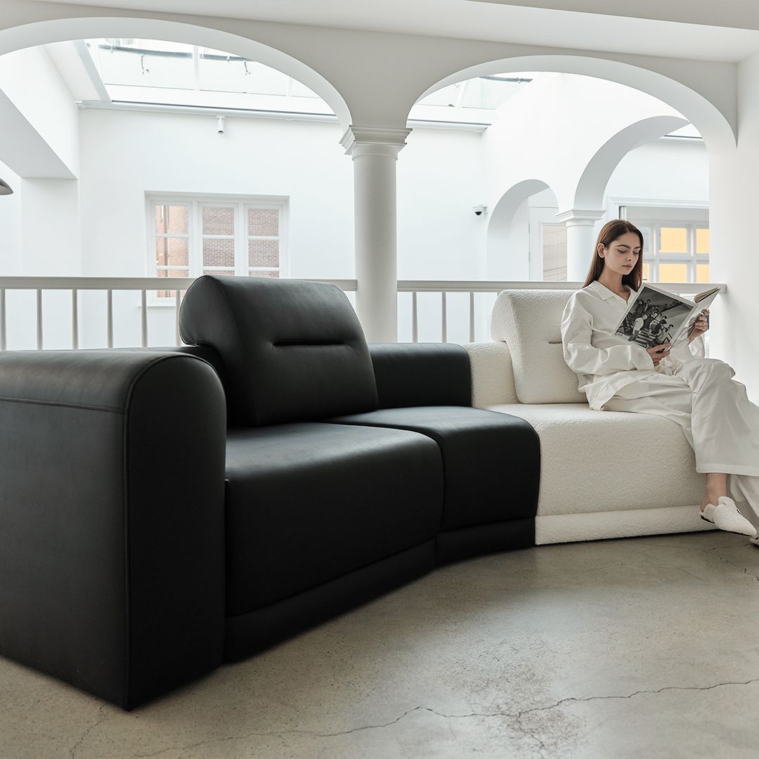 보보 집요한블프 13만원 할인 / 볼드 모듈 라운드 카우치 하이엔드 가죽 소파