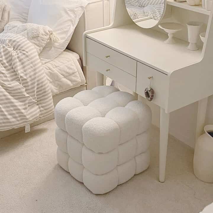 Cubic White Fabric Stool