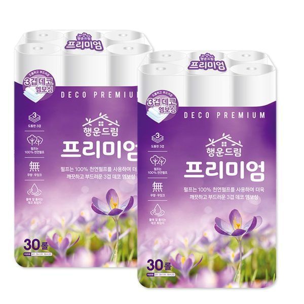 광진산업 행운드림 프리미엄 3겹 25m 30롤x2팩 화장지 휴지