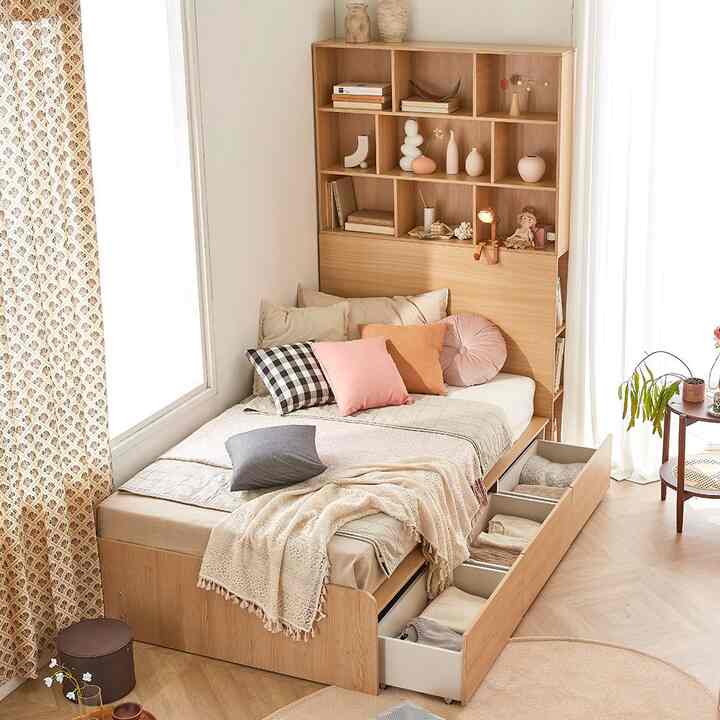 STORAGE マルチ 本棚・大容量 収納付き ベッドフレーム SS［2色］