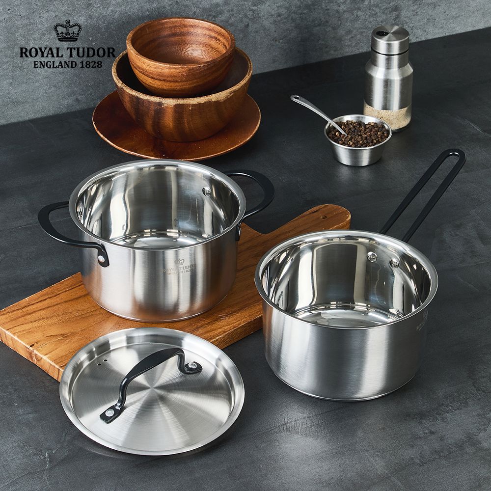 로얄튜더 블랙퀸 양수 편냄비 2종세트 스텐304 인덕션 가스 하이라이트 무광블랙 3중바닥