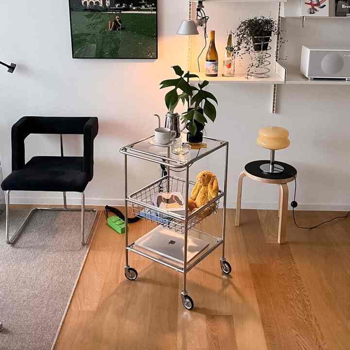 3段 キャスター付き モジュール ガラス ラック