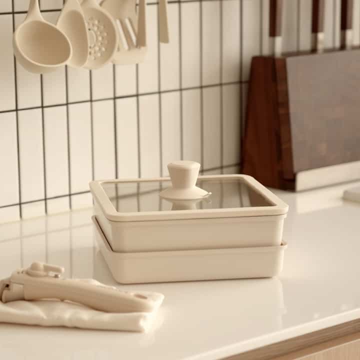 IH兼用 セラミック 四角 フライパン＆鍋 5個セット［2色］